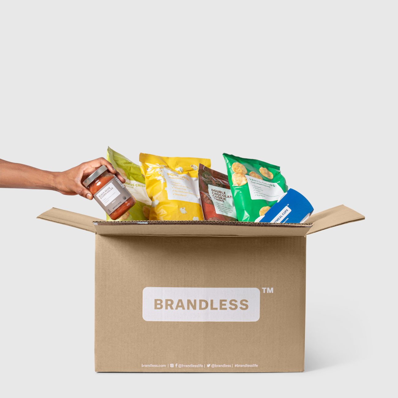 Custom regular slotted container corrugated mailer box for Brandless with rsc top, rsc bottom. Flexography on natural kraft liner.