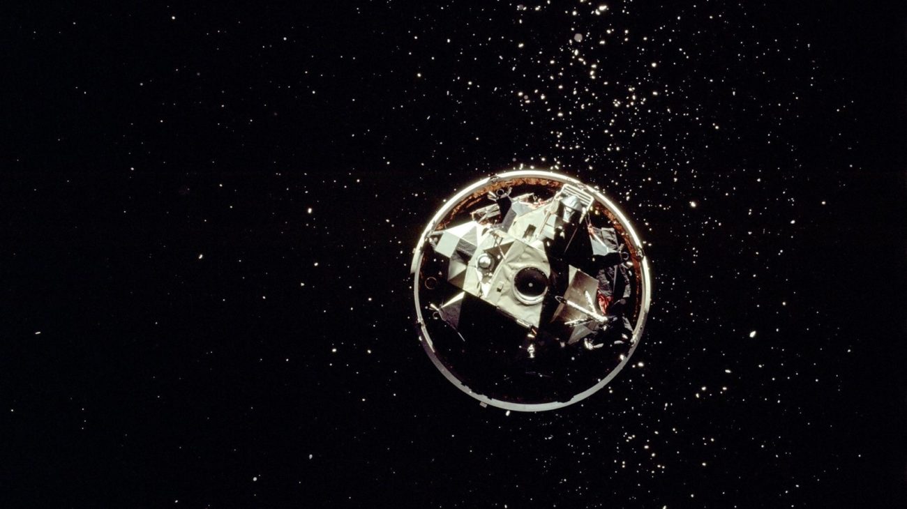 Some of our trash is floating in space. Space debris are visible around the Lunar Module Challenger from the Apollo 17 spacecraft. Photo via NASA. Céline Semaan, Slow Factory: Unlearning and reeducating – Well Made E129