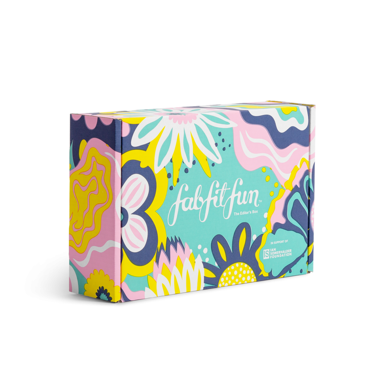 Custom roll end tuck front corrugated mailer box for FabFitFun with roll end base, tuck front lid. Flexography on mottled white liner.